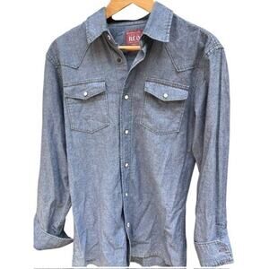 Wrangler Jeans *Red* Western Pearl Snap Denim Shirt | Mens Small, Cowboy